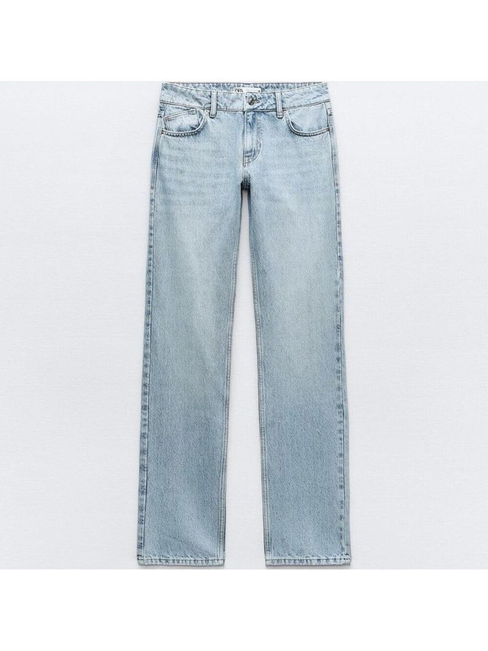 Zara Straight Leg Mid Rise Jeans Size 2 Blue